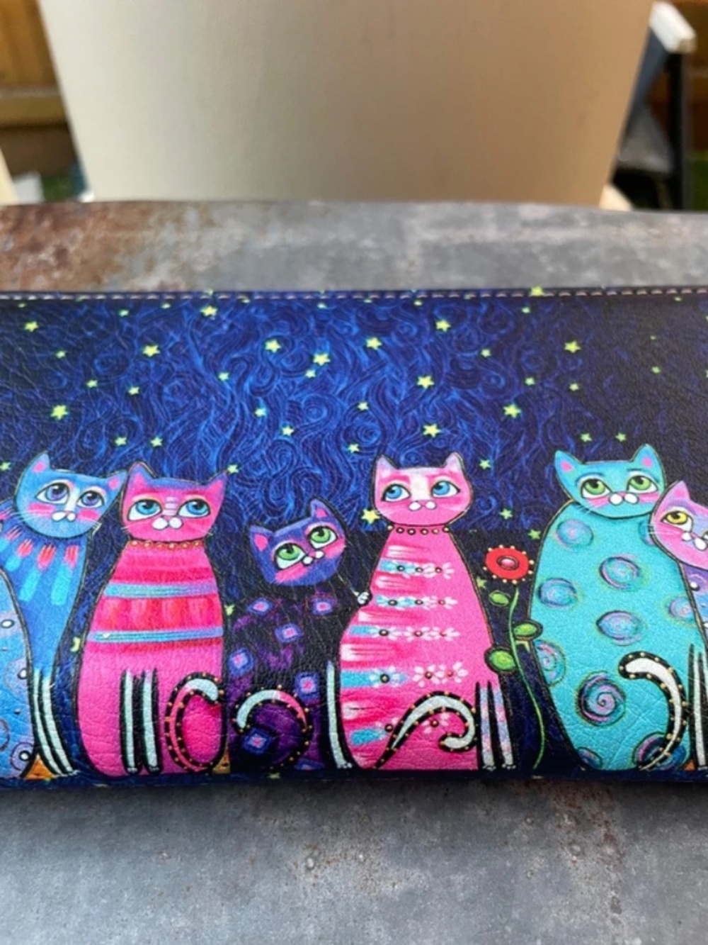 Blue, Pink Multicolor Cats Long Wallet - Picture 4 of 4
